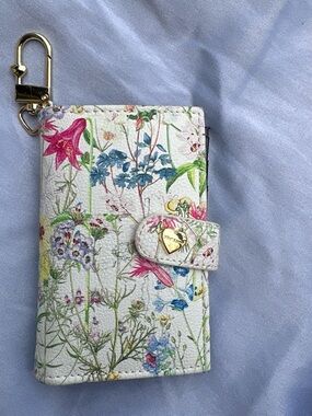 Betsey Johnson White Floral Wallet Phone Case with Gold Keyring